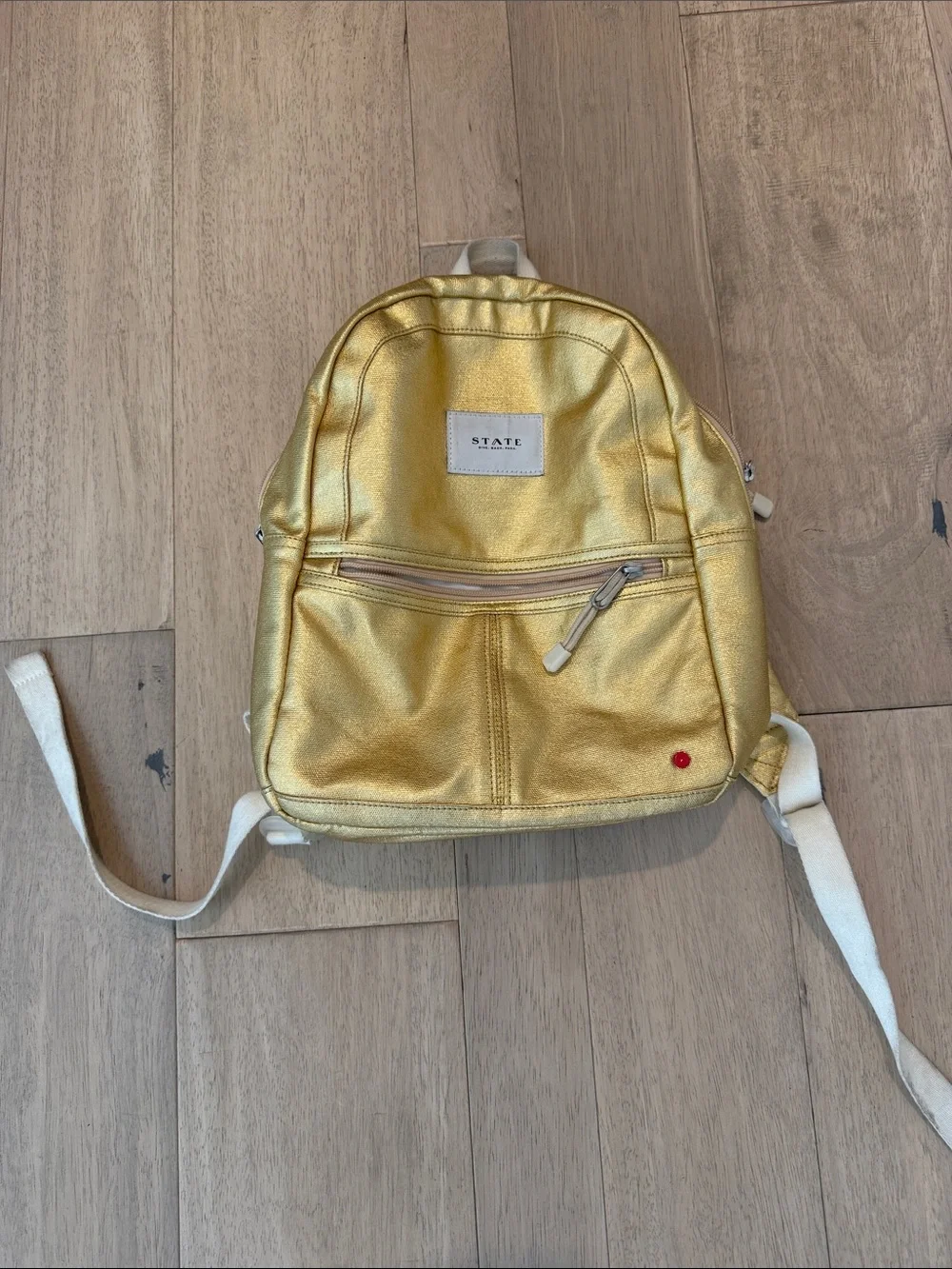 STATE Metallic Gold Kids Backpack with Cream Straps Kane Mini